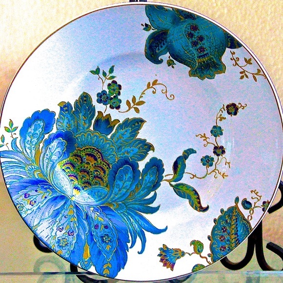 222 FIFTH ELIZA TEAL SALAD PLATE NEW PORCELAIN 8 3/4TH INCH FLORAL - Picture 1 of 5